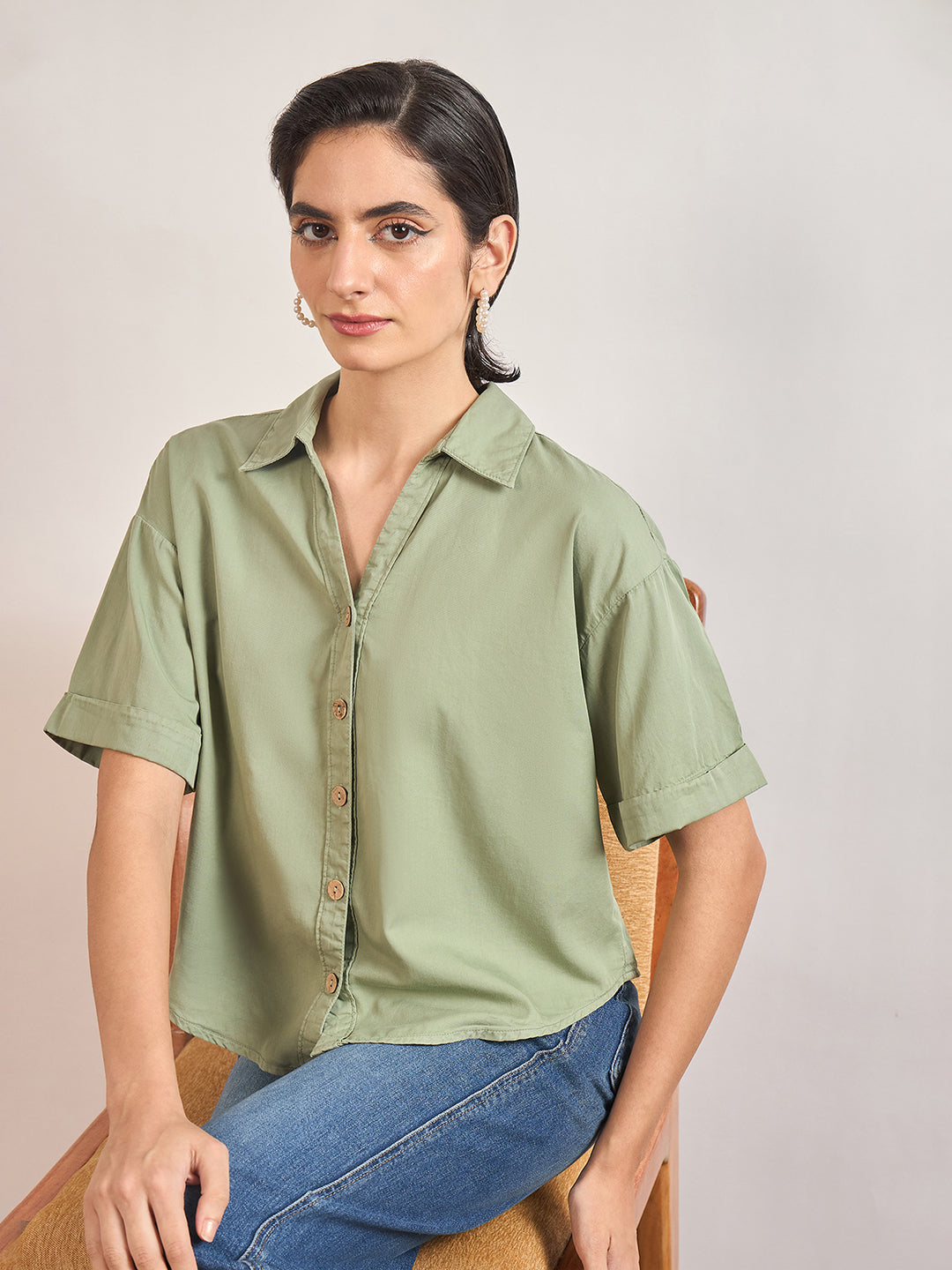 Sage Cotton A-Line Shirt