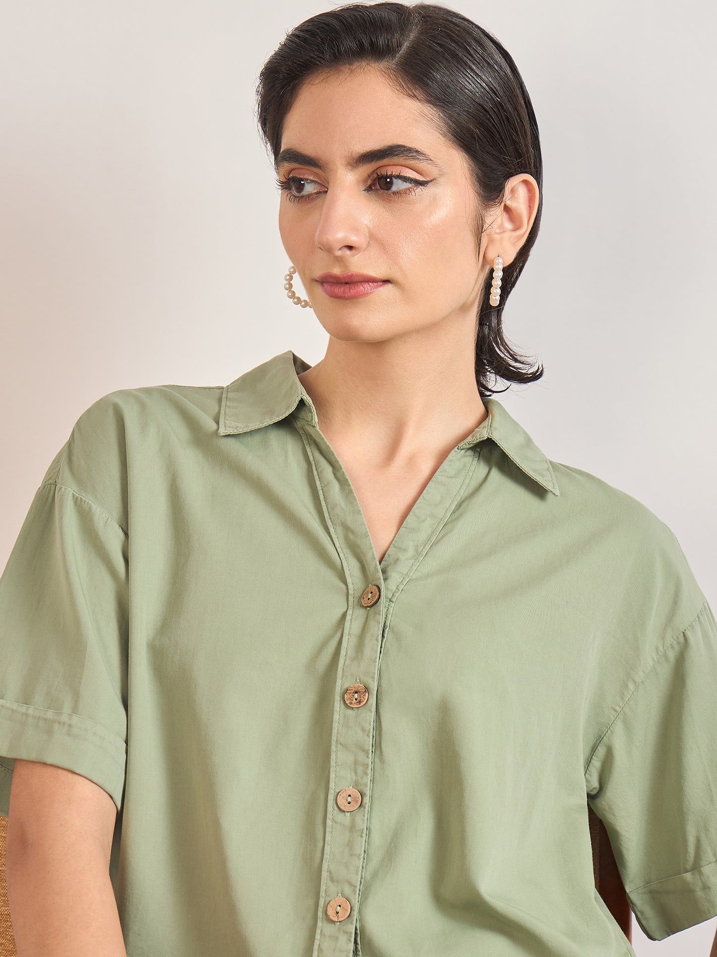 Sage Cotton A-Line Shirt