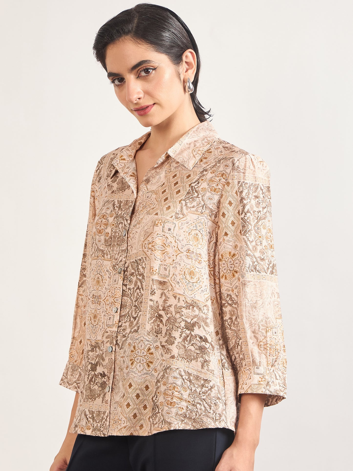 Beige Rayon Abstract Printed Shirt