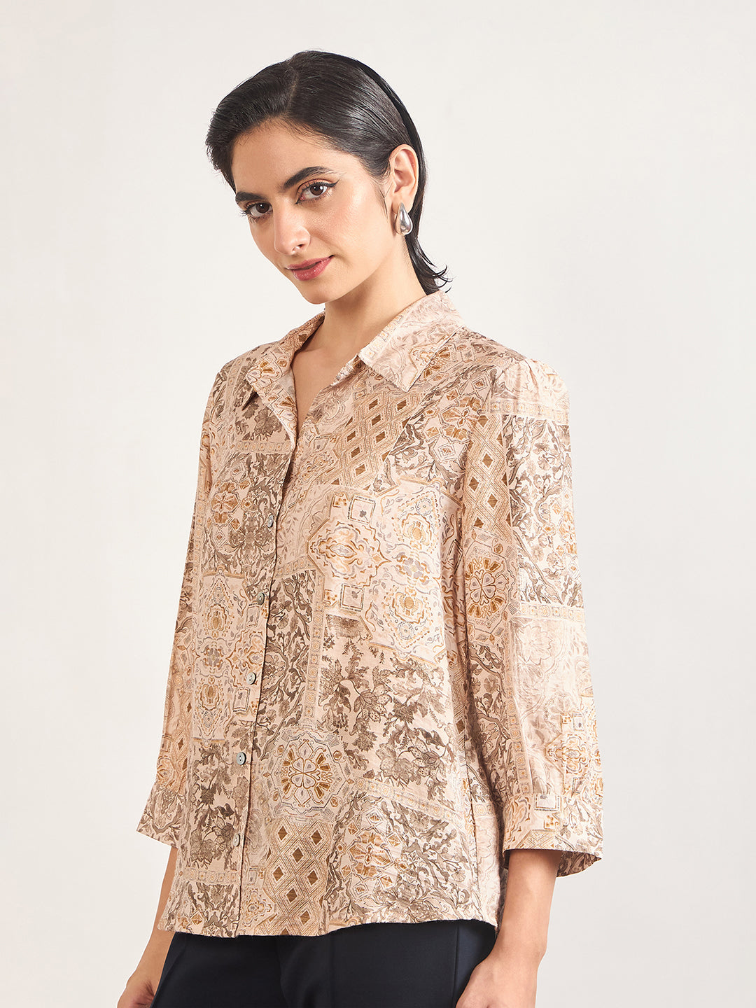 Beige Rayon Abstract Printed Shirt