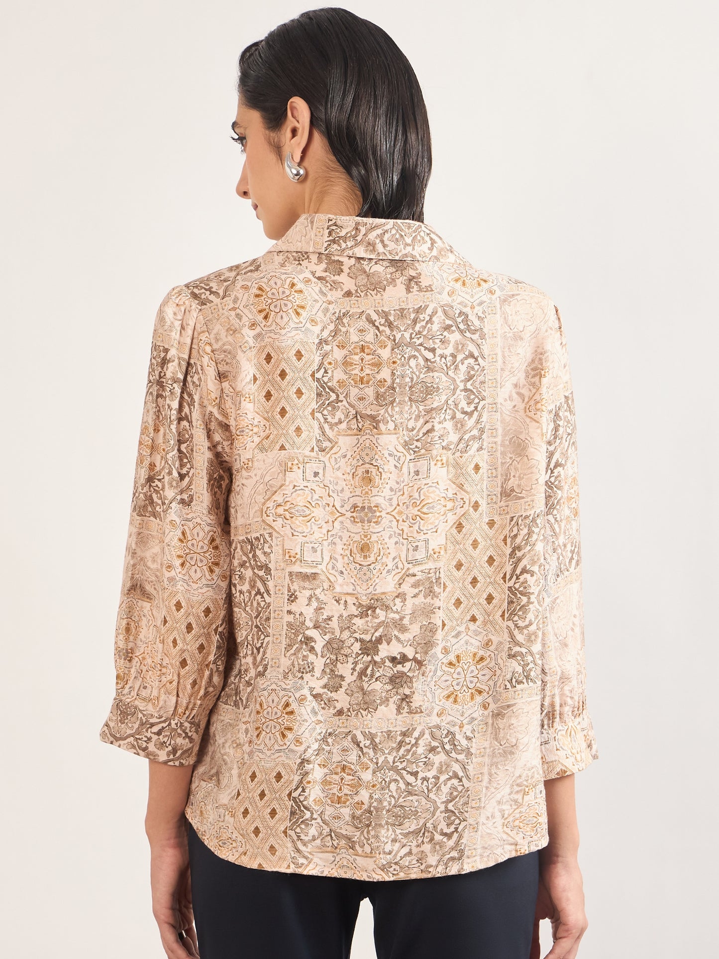 Beige Rayon Abstract Printed Shirt