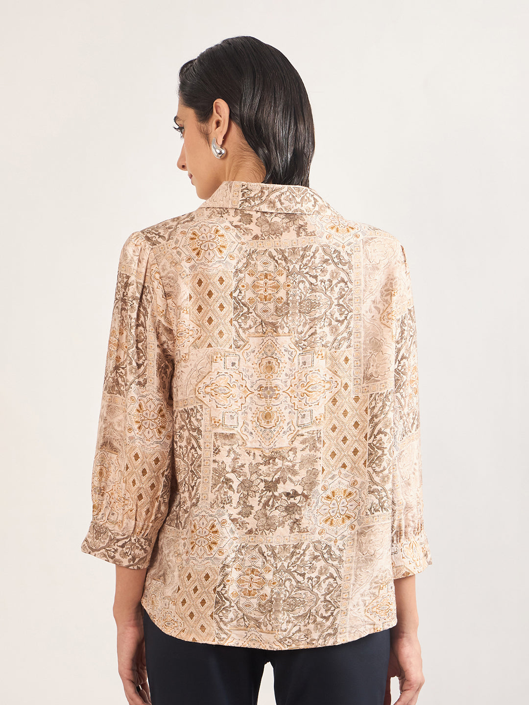 Beige Rayon Abstract Printed Shirt