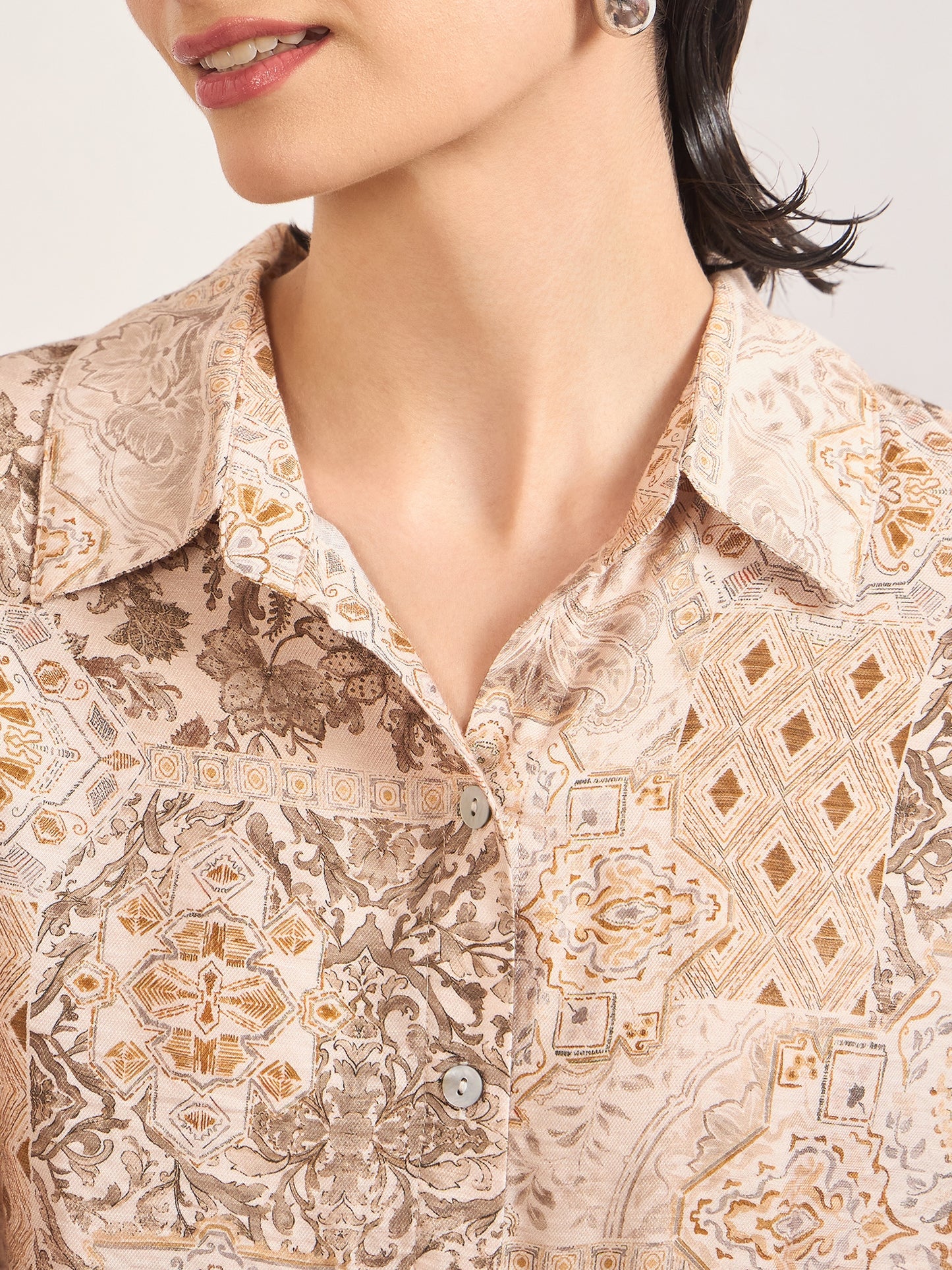 Beige Rayon Abstract Printed Shirt