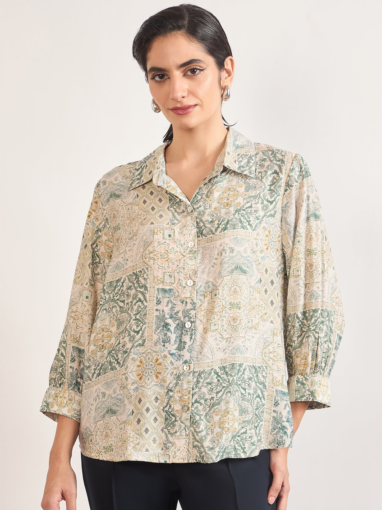 Sage Rayon Abstract Printed Shirt