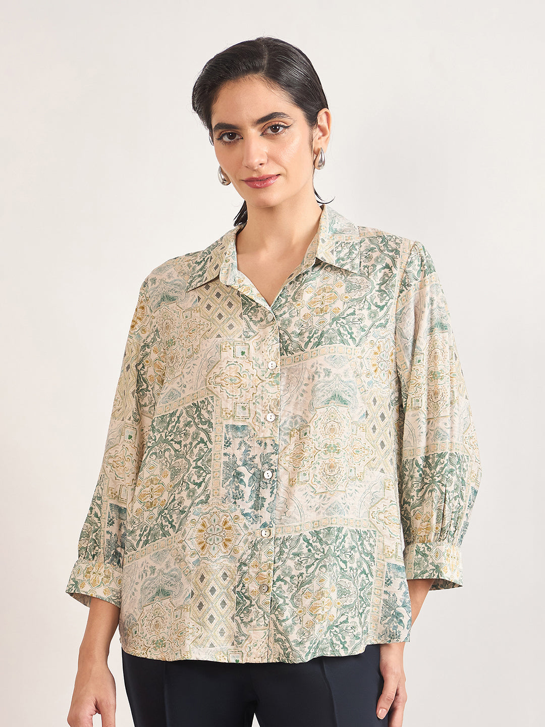 Sage Rayon Abstract Printed Shirt