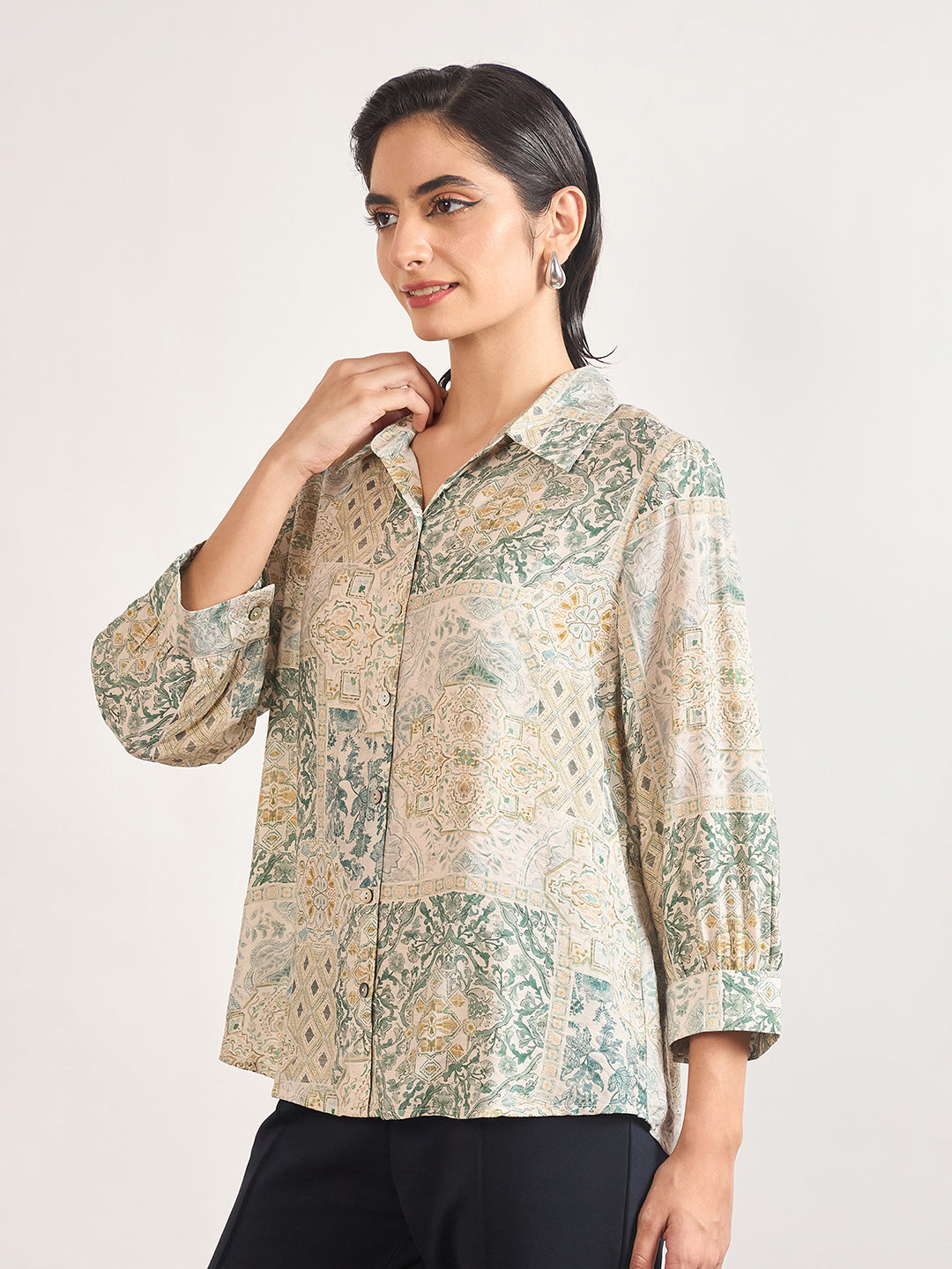 Sage Rayon Abstract Printed Shirt