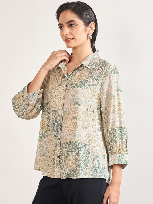Sage Rayon Abstract Printed Shirt