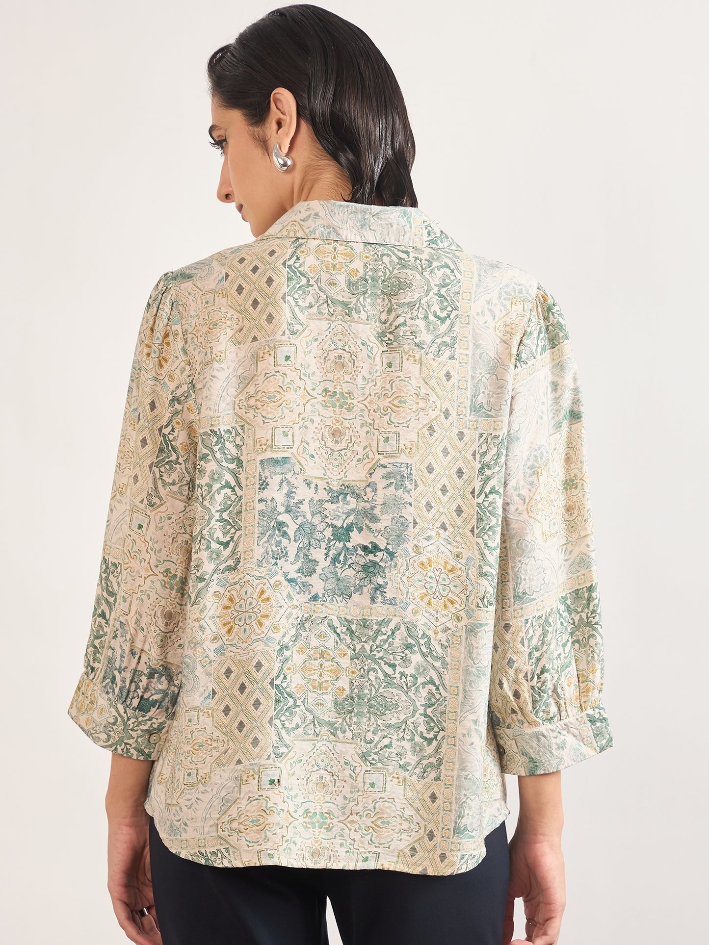 Sage Rayon Abstract Printed Shirt
