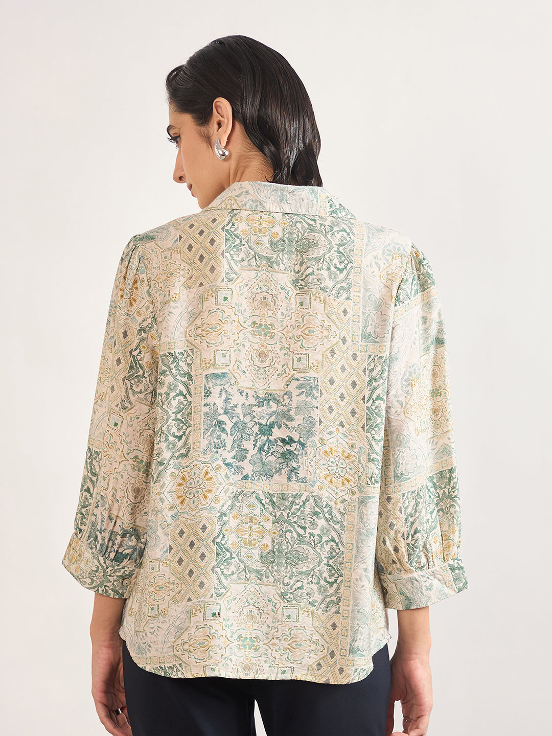 Sage Rayon Abstract Printed Shirt