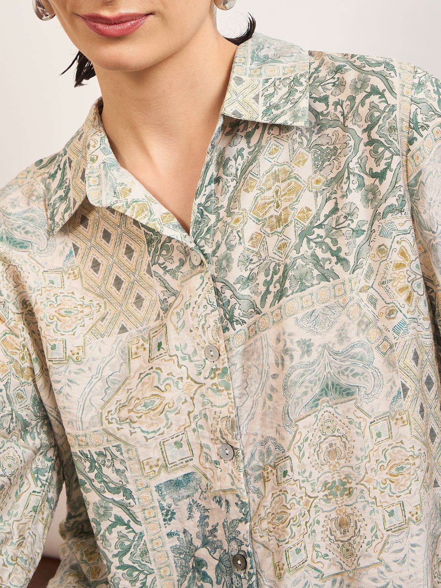 Sage Rayon Abstract Printed Shirt