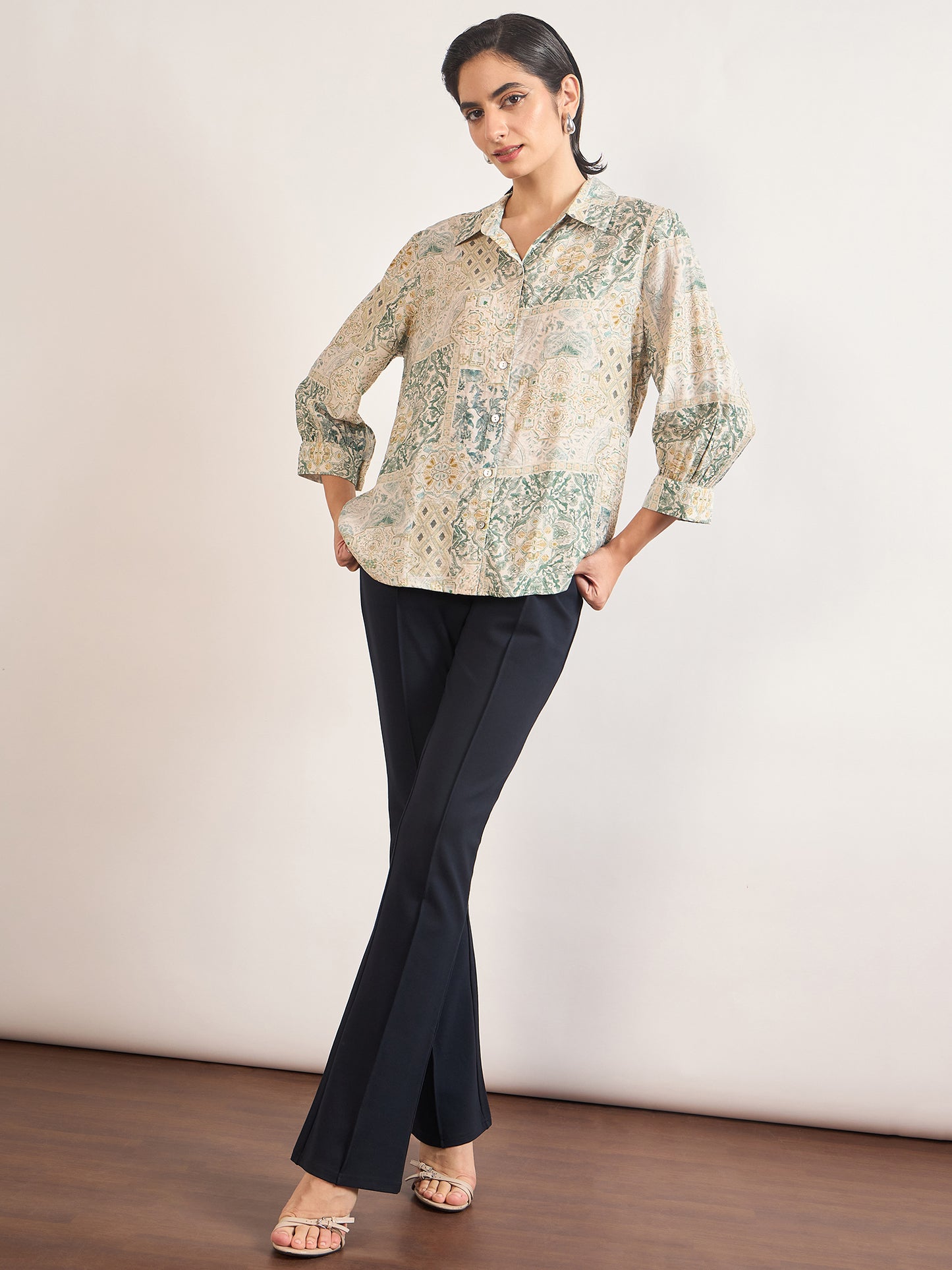 Sage Rayon Abstract Printed Shirt
