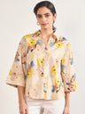 Beige Cotton A-Line Floral Printed Shirt