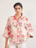 Pink Cotton A-Line Floral Printed Shirt