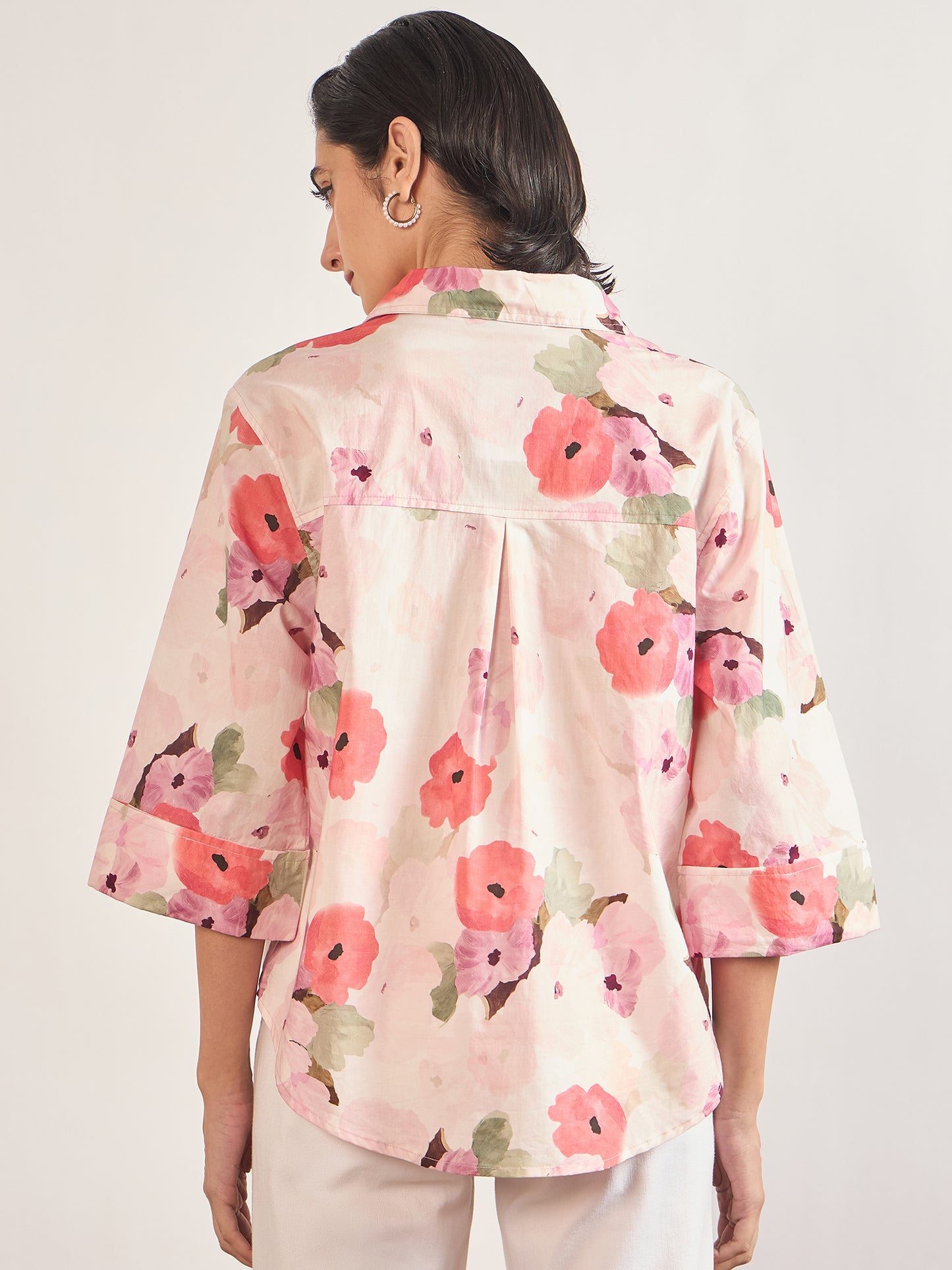 Pink Cotton A-Line Floral Printed Shirt