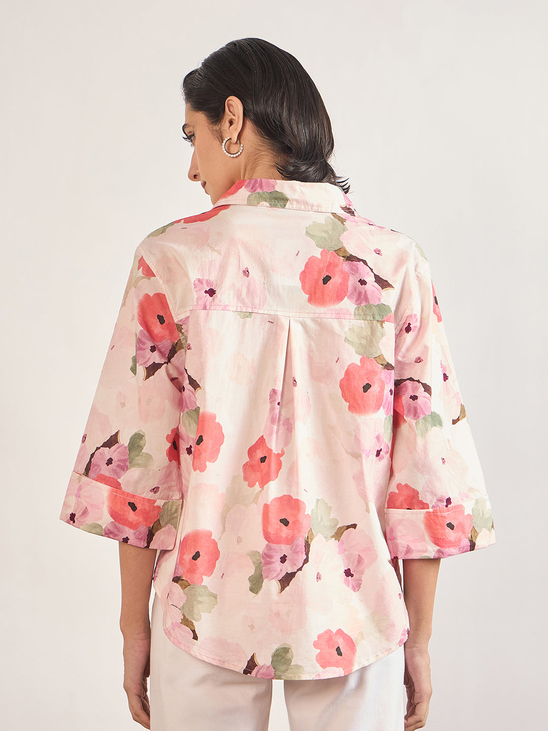 Pink Cotton A-Line Floral Printed Shirt