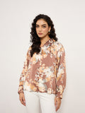 Vibrant Brown Botanical Print Shirt