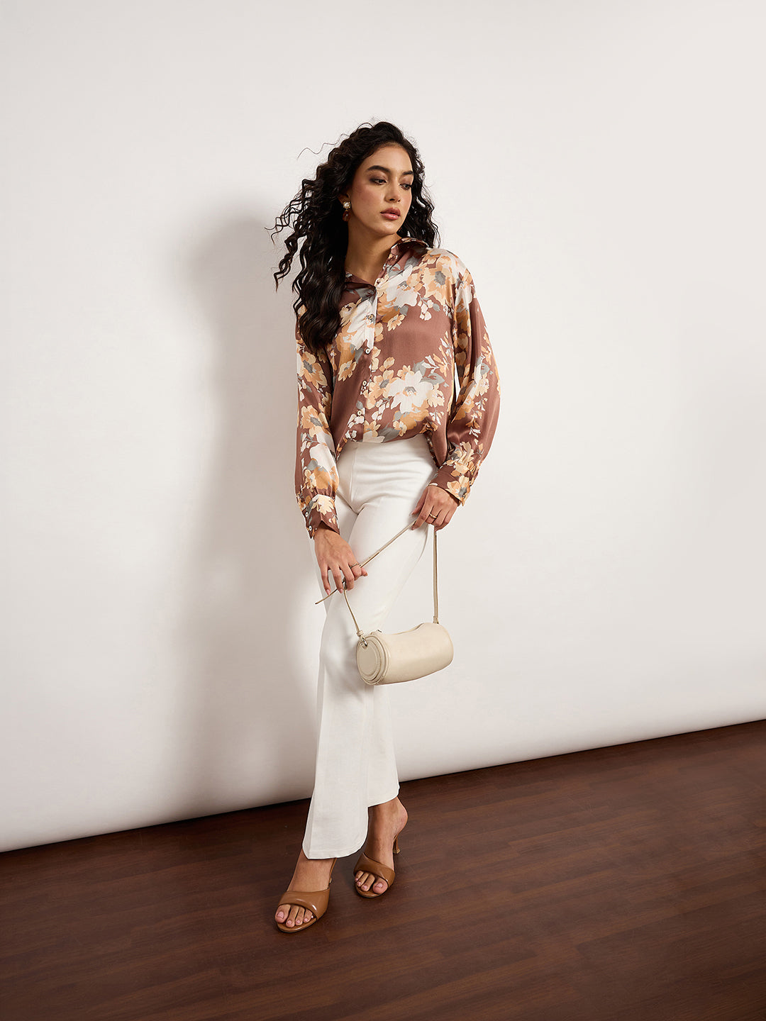 Vibrant Brown Botanical Print Shirt