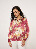 Vibrant Maroon Botanical Print Shirt
