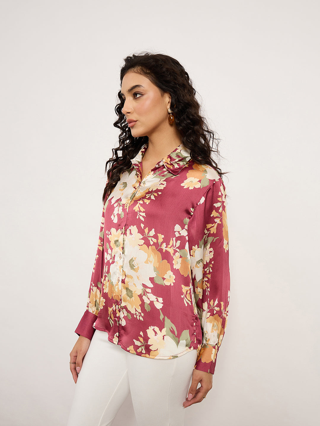 Vibrant Maroon Botanical Print Shirt