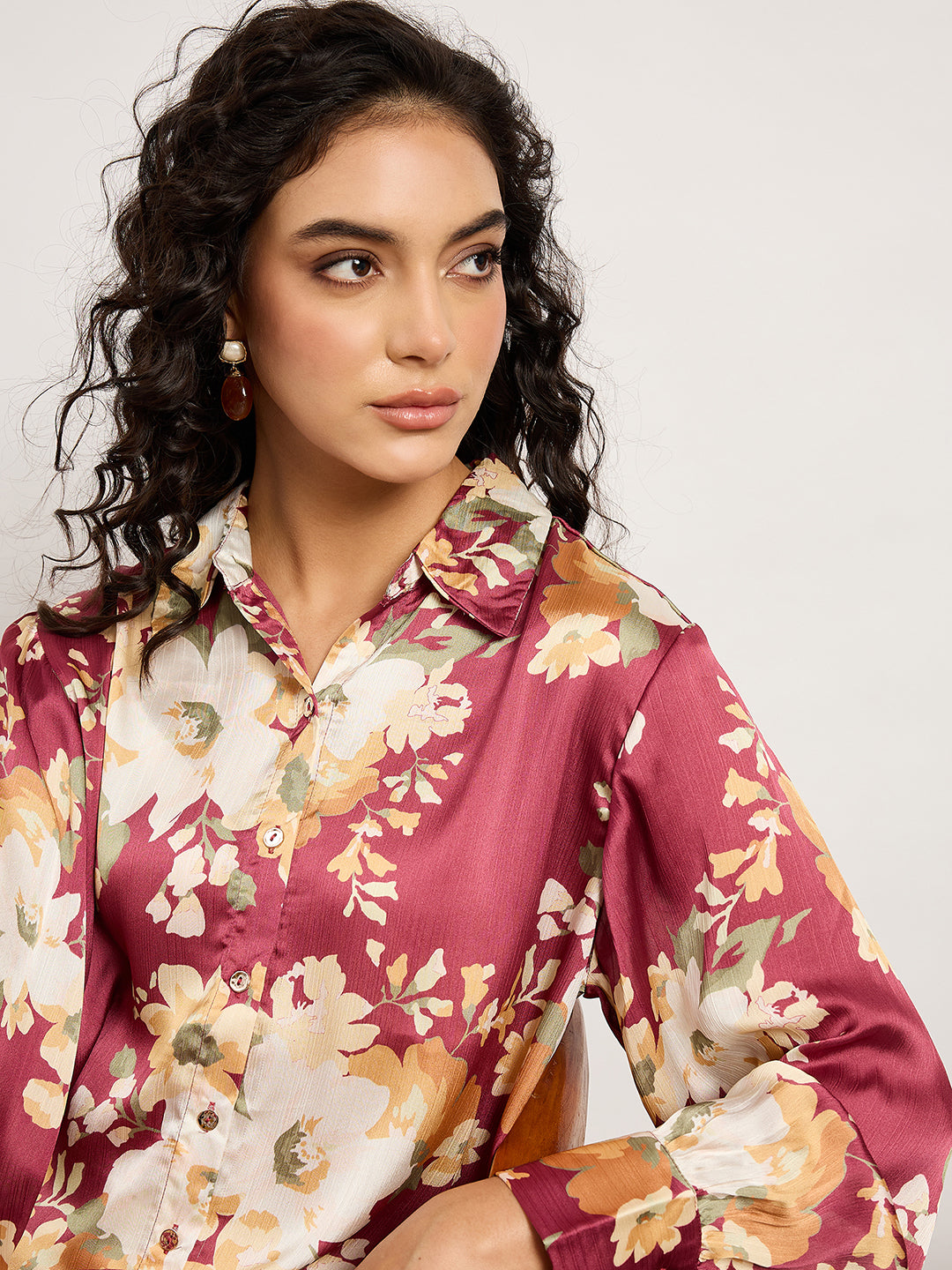 Vibrant Maroon Botanical Print Shirt