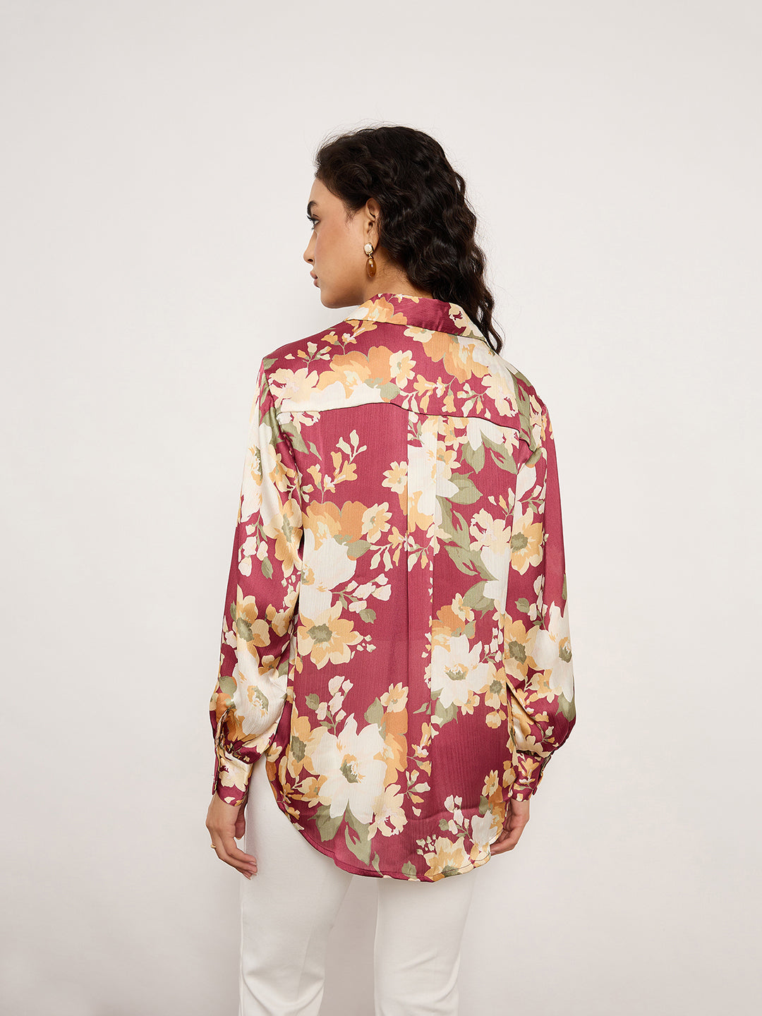 Vibrant Maroon Botanical Print Shirt