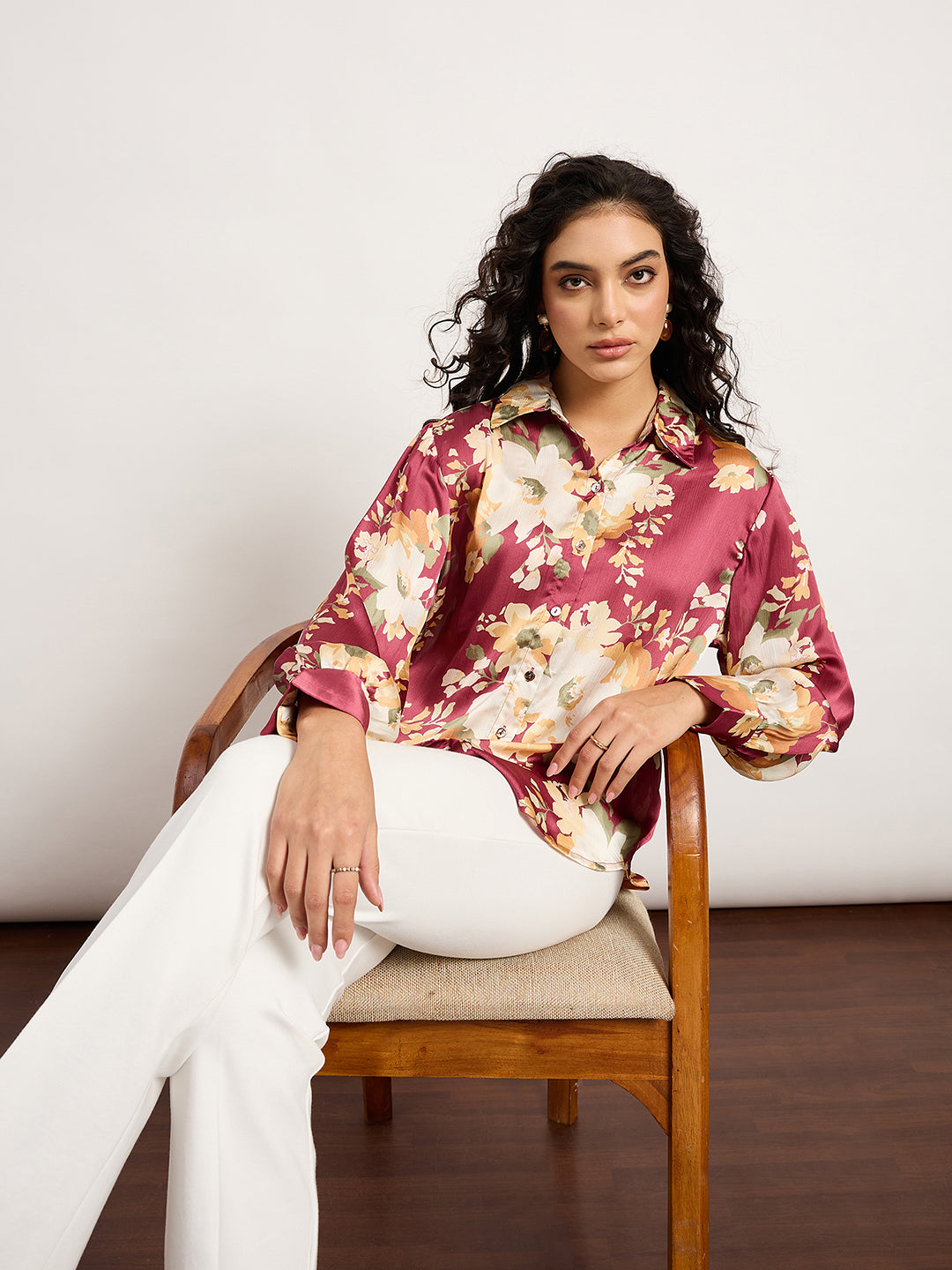 Vibrant Maroon Botanical Print Shirt