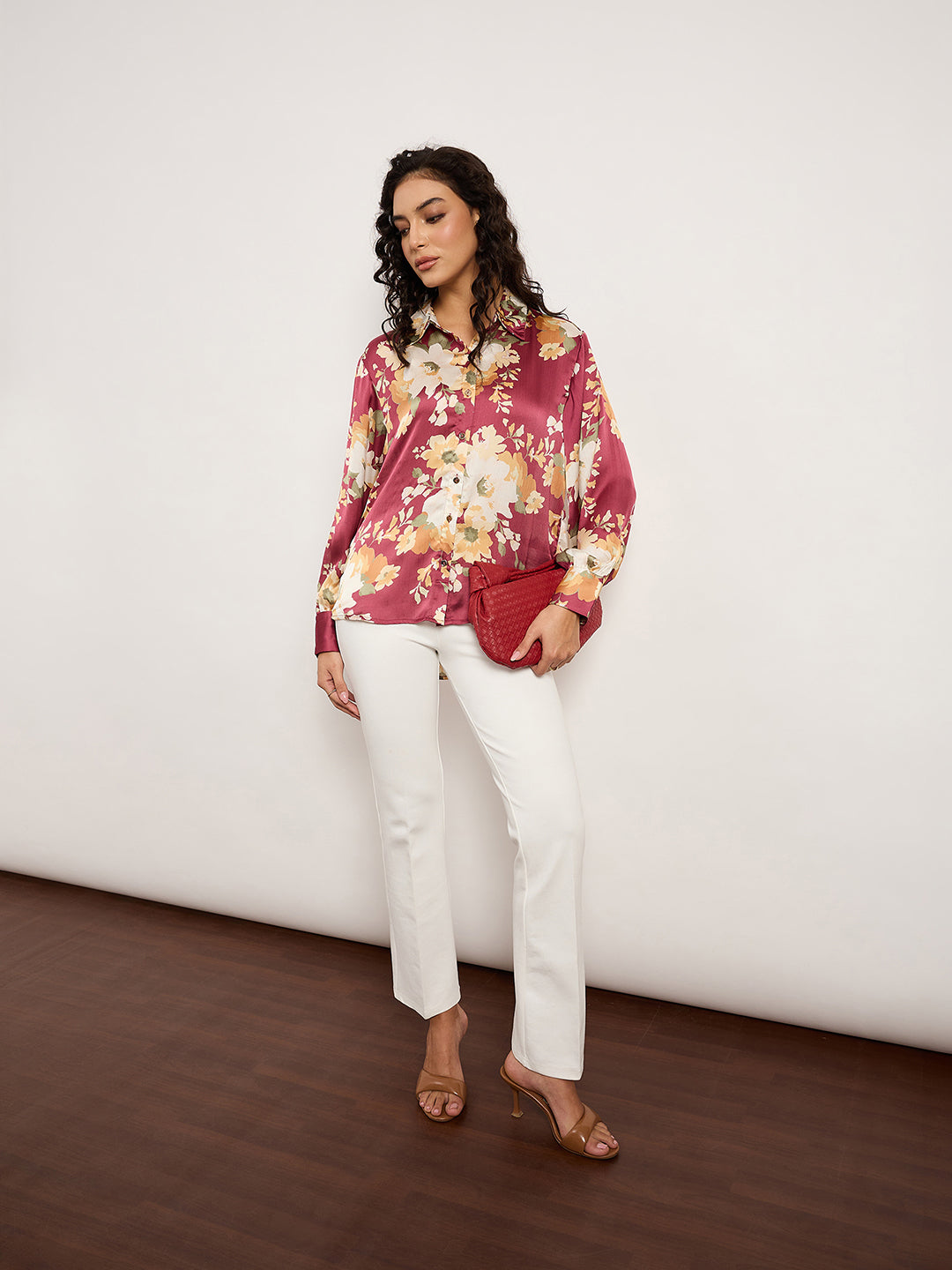 Vibrant Maroon Botanical Print Shirt