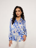 Vibrant Blue Botanical Print Shirt