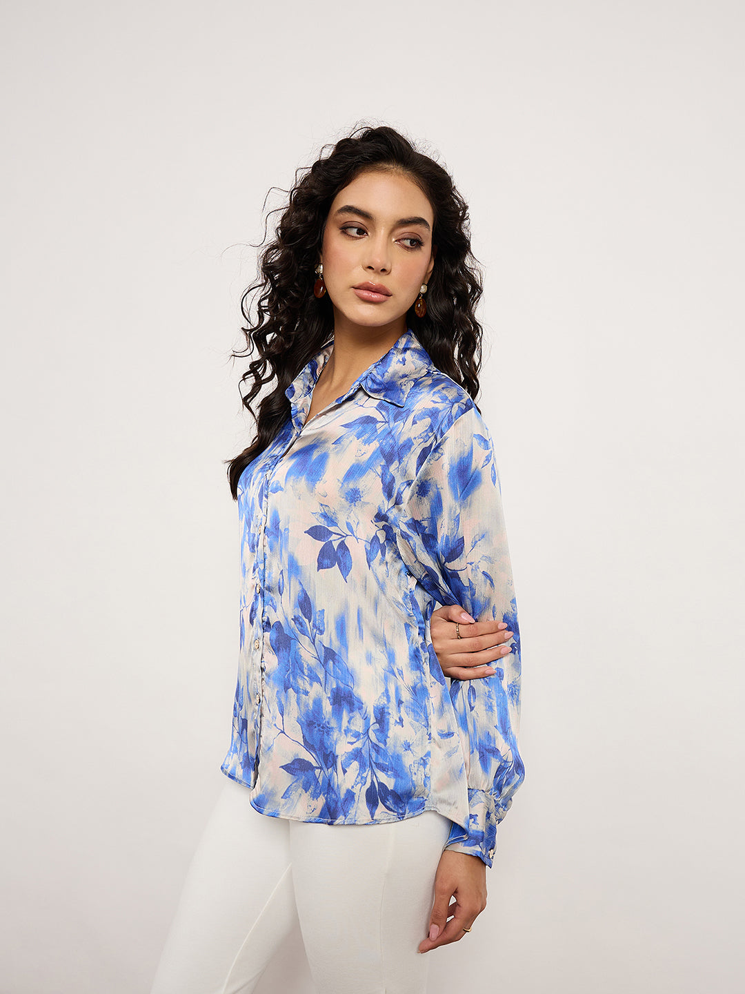 Vibrant Blue Botanical Print Shirt