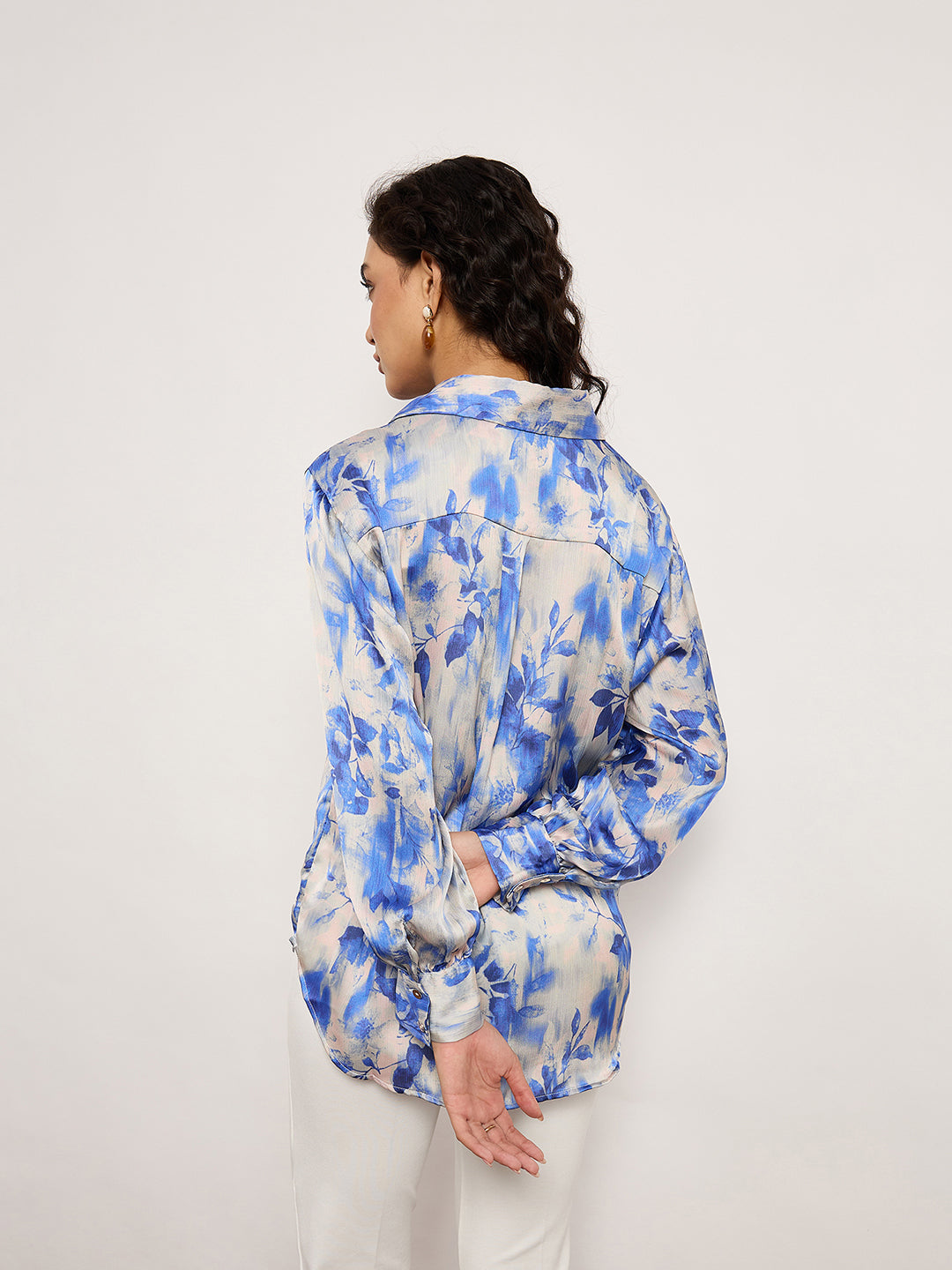 Vibrant Blue Botanical Print Shirt