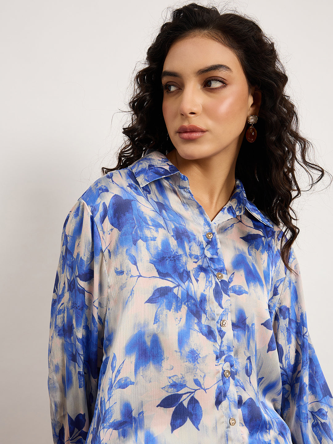 Vibrant Blue Botanical Print Shirt