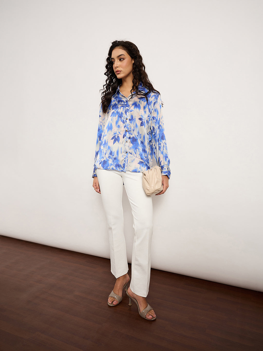 Vibrant Blue Botanical Print Shirt
