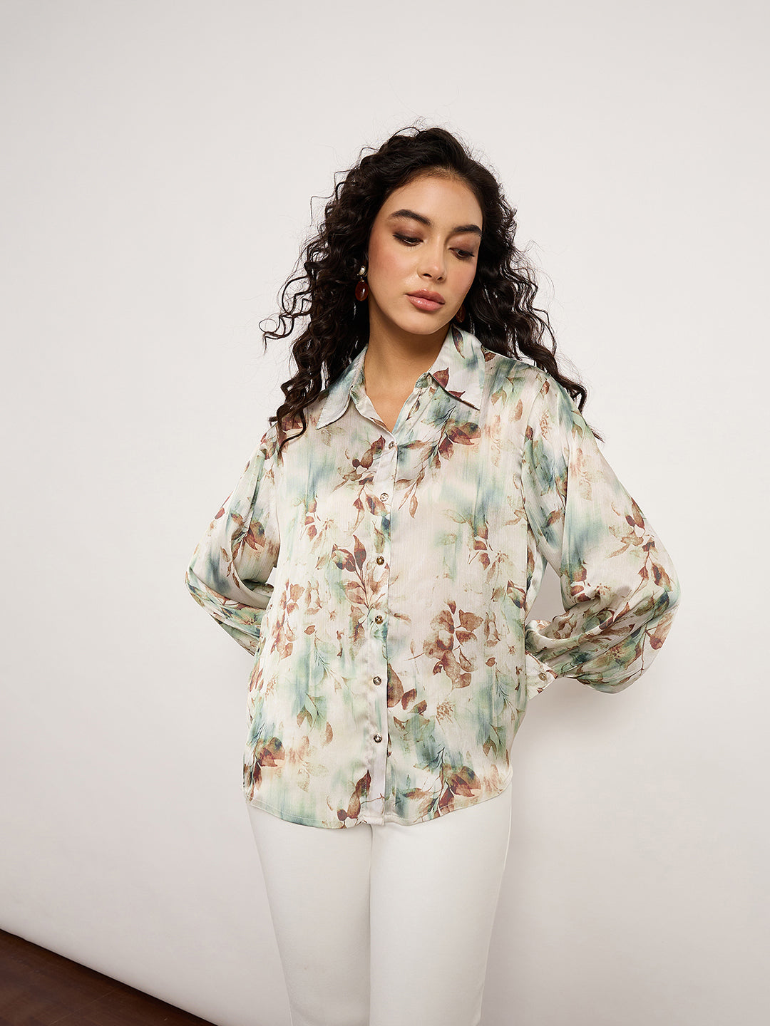 Vibrant Sage Botanical Print Shirt