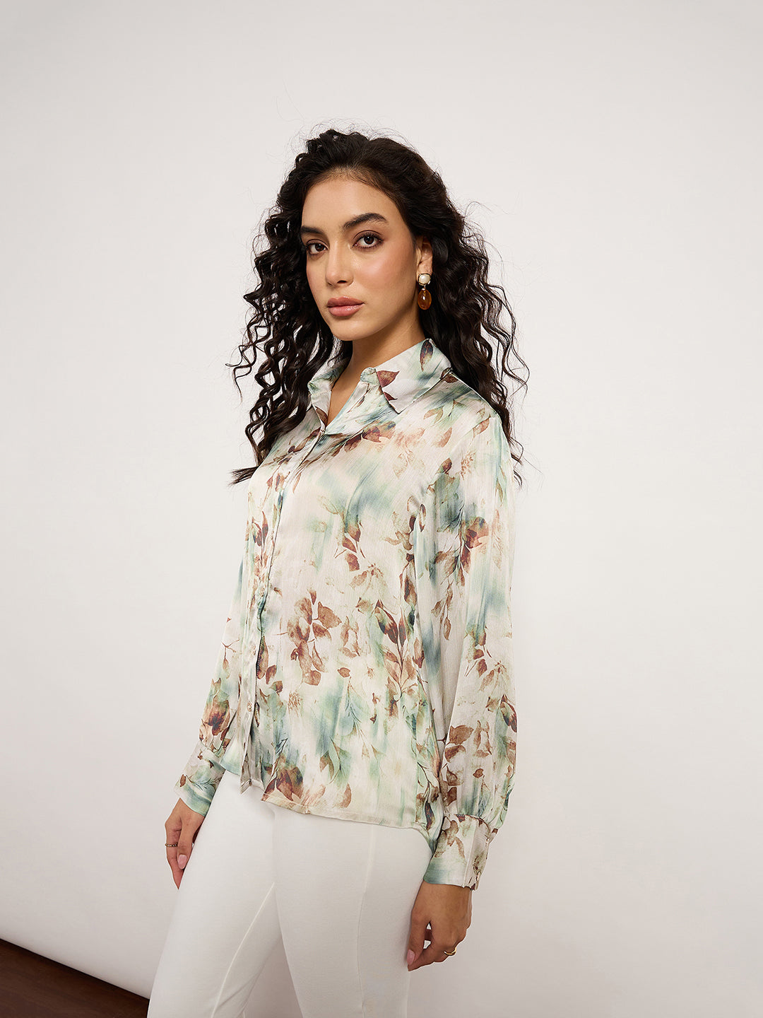 Vibrant Sage Botanical Print Shirt