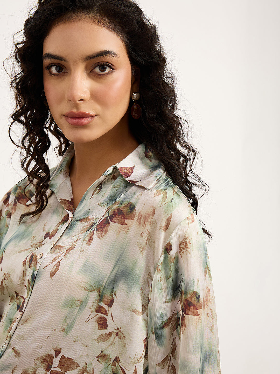 Vibrant Sage Botanical Print Shirt