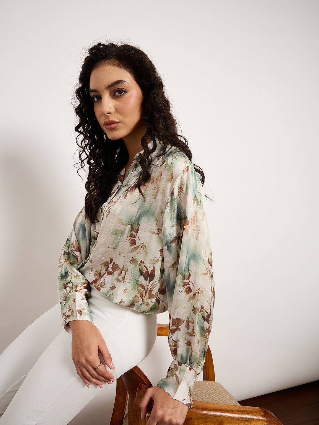 Vibrant Sage Botanical Print Shirt