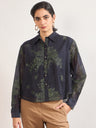 Navy Smart-Length Nylon Viscose Shirt with Contrast Embroidery