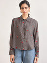 Grey Short Length Self Embroidery Nylon Viscose Shirt