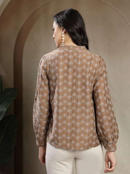 Chiq & Elegant Gipsy Beige Rayon V-Neck Tunic