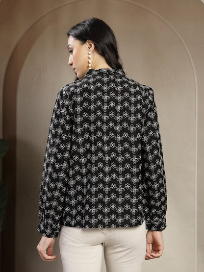 Chiq & Elegant Gipsy Black Rayon V-Neck Tunic