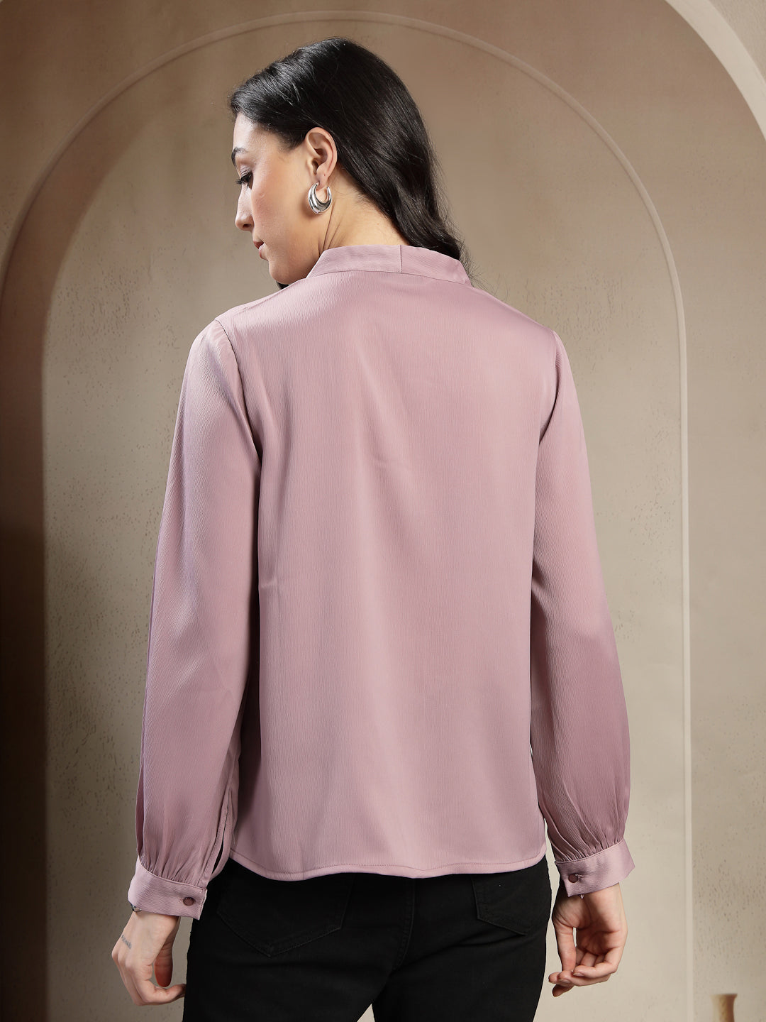 Chiq & Elegant Gipsy Lilac Satin V-Neck Tunic