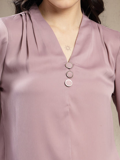 Chiq & Elegant Gipsy Lilac Satin V-Neck Tunic
