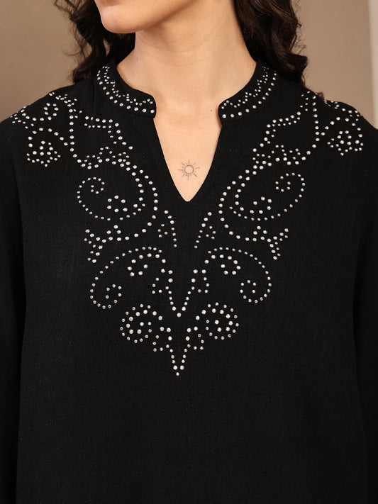 Gipsy Black Solid Linen Tunic