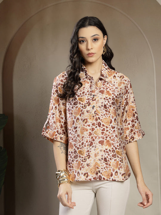 Gipsy Brown Rayon printed V-Neck Tunic