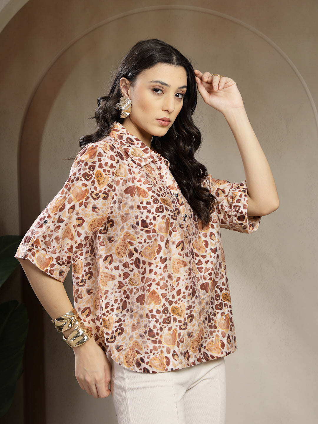 Gipsy Brown Rayon printed V-Neck Tunic