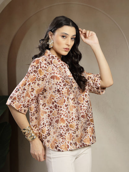 Gipsy Brown Rayon printed V-Neck Tunic