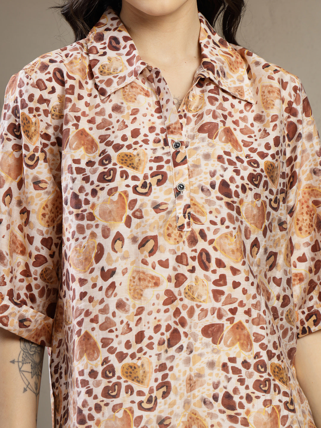 Gipsy Brown Rayon printed V-Neck Tunic