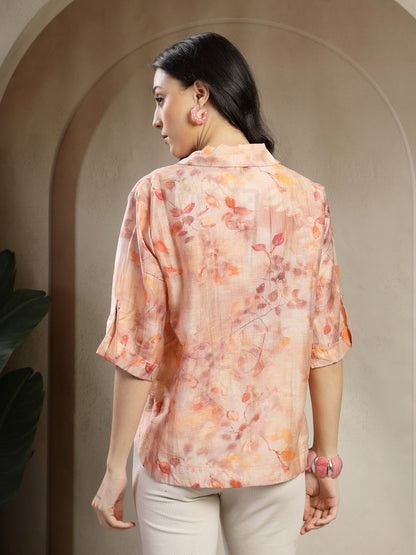 Gipsy Peach Rayon printed V-Neck Tunic