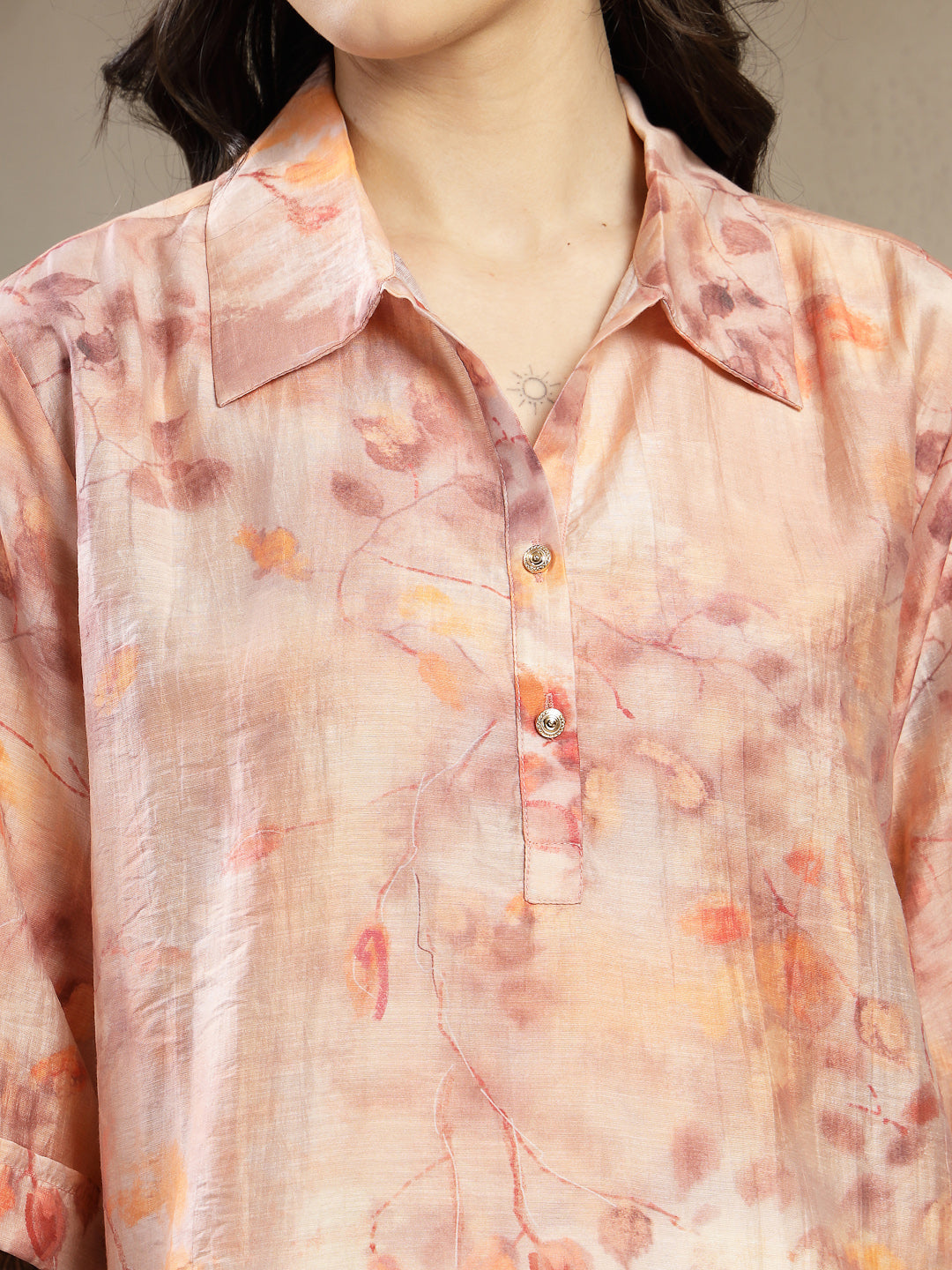 Gipsy Peach Rayon printed V-Neck Tunic