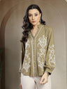 Gipsy Olive Embroidery Linen & Viscose Tunic with Mandarin Collar